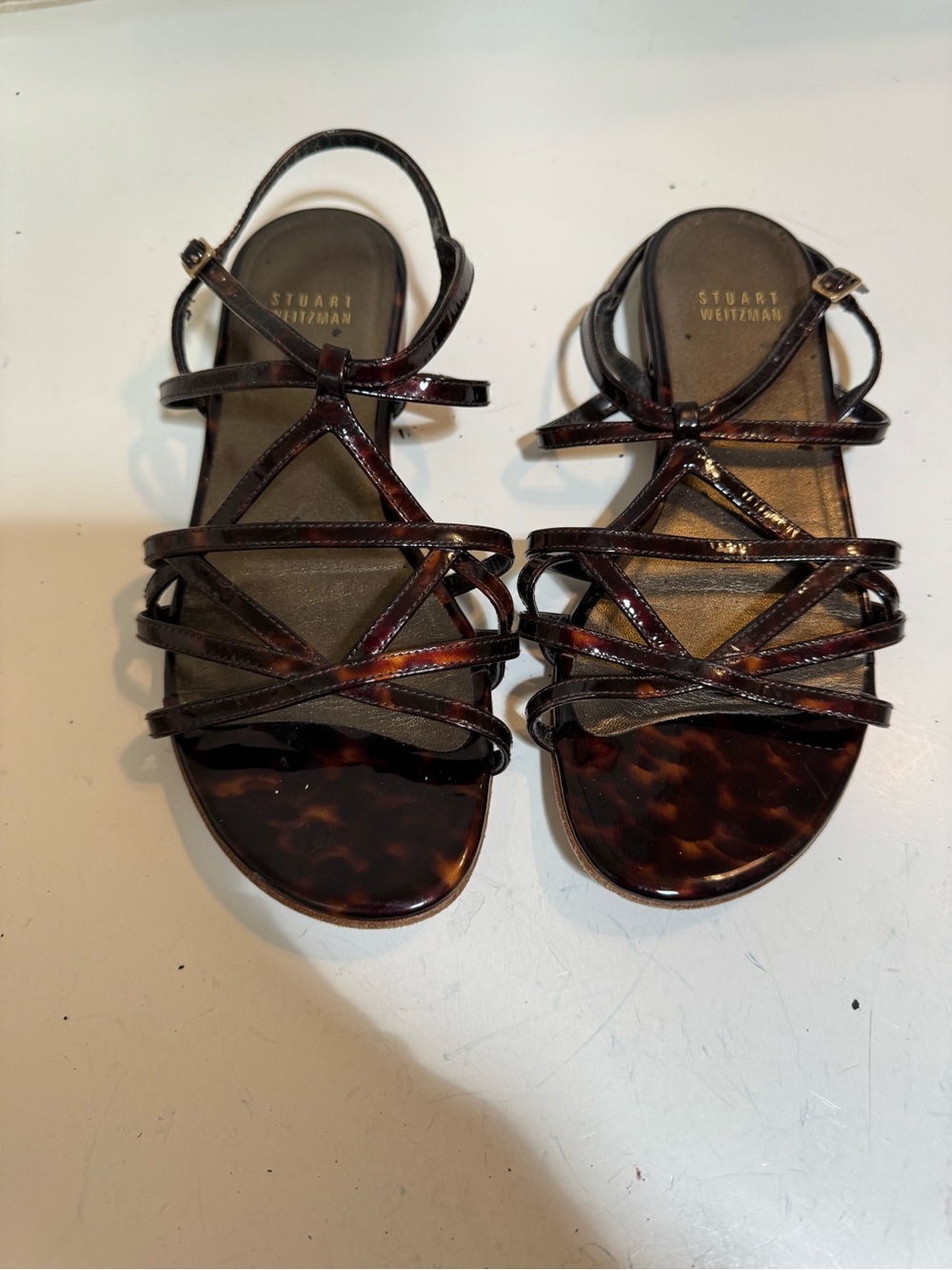 Stuart Weitzman Tortoiseshell Strappy Open-Toe Sandals - Brown/Black